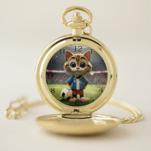 "Purr-fect Striker: The 3D Soccer Cat" Pocket Watch