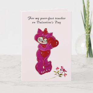 Purr-Fect Teacher Handpainted Cat Valentine's Day Card