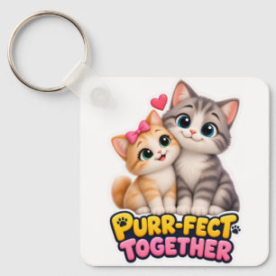 Purr-Fect Together Cute Cat Couple Love Funny Keychain