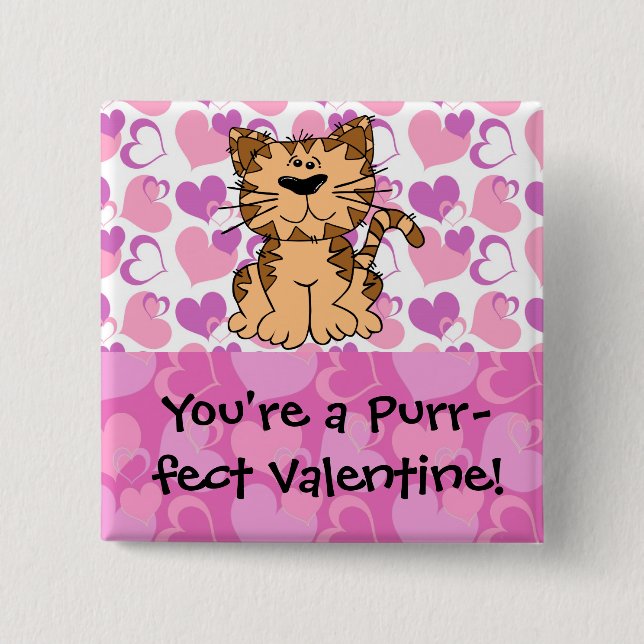 Purr-fect Valentine Pinback Button (Front)