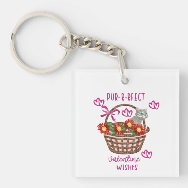 Purr-fect valentine wishes keychain (Front)