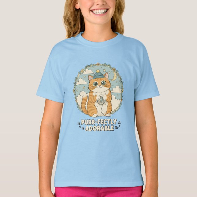 Purr-fectly Adorable Cat Kids T-Shirt – Cute Kitte (Front)
