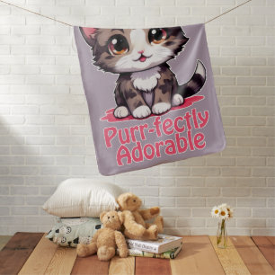 Purr-fectly Adorable Chibi Kawaii Kitten in Pink Baby Blanket