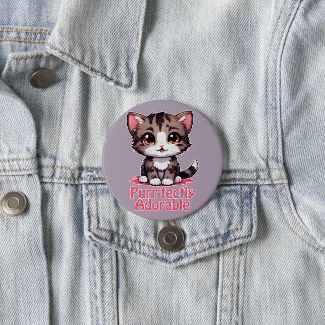 Purr-fectly Adorable Chibi Kawaii Kitten in Pink Button (In Situ)