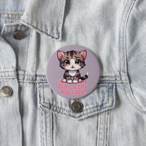 Purr_fectly Adorable Chibi Kawaii Kitten in Pink Button