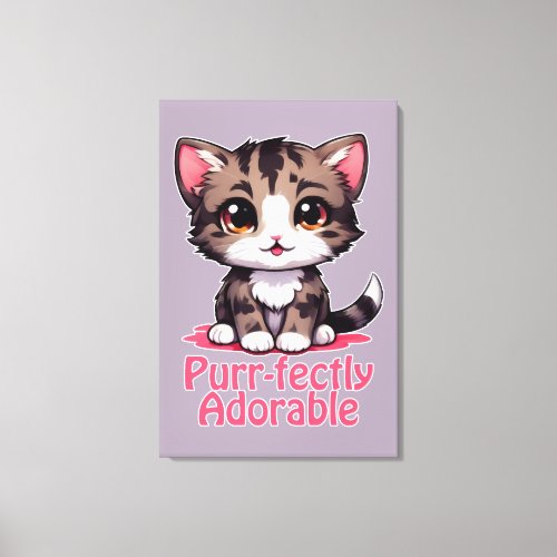 Purr_fectly Adorable Chibi Kawaii Kitten in Pink Canvas Print