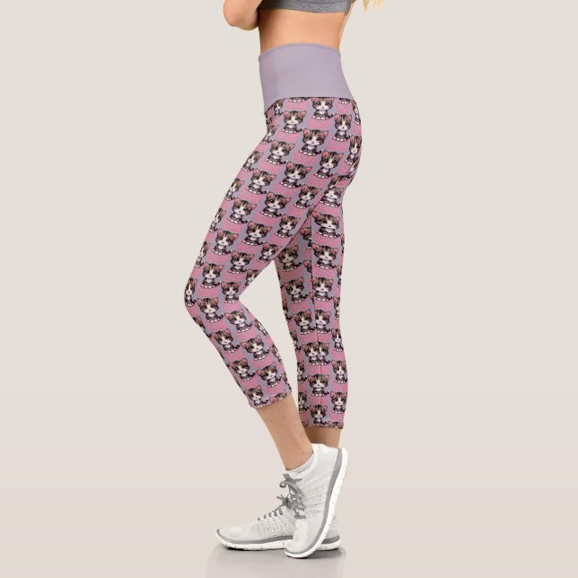 Purr-fectly Adorable Chibi Kawaii Kitten in Pink Capri Leggings (Left)