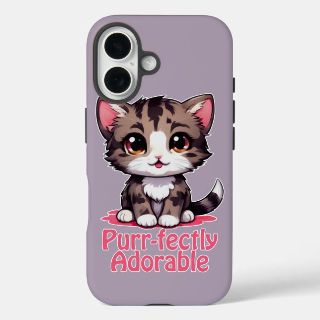 Purr-fectly Adorable Chibi Kawaii Kitten in Pink Case-Mate iPhone Case (Back)