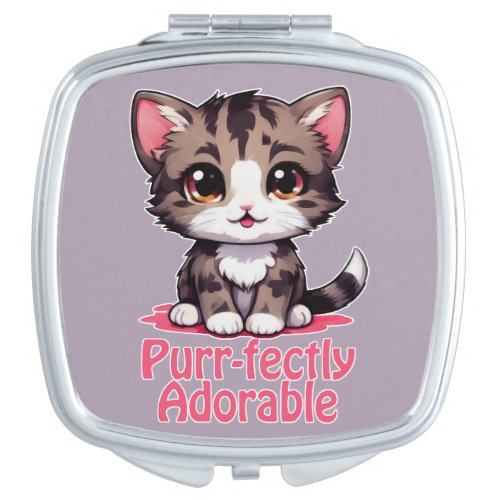 Purr_fectly Adorable Chibi Kawaii Kitten in Pink Compact Mirror