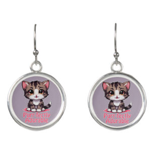 Purr-fectly Adorable Chibi Kawaii Kitten in Pink Earrings
