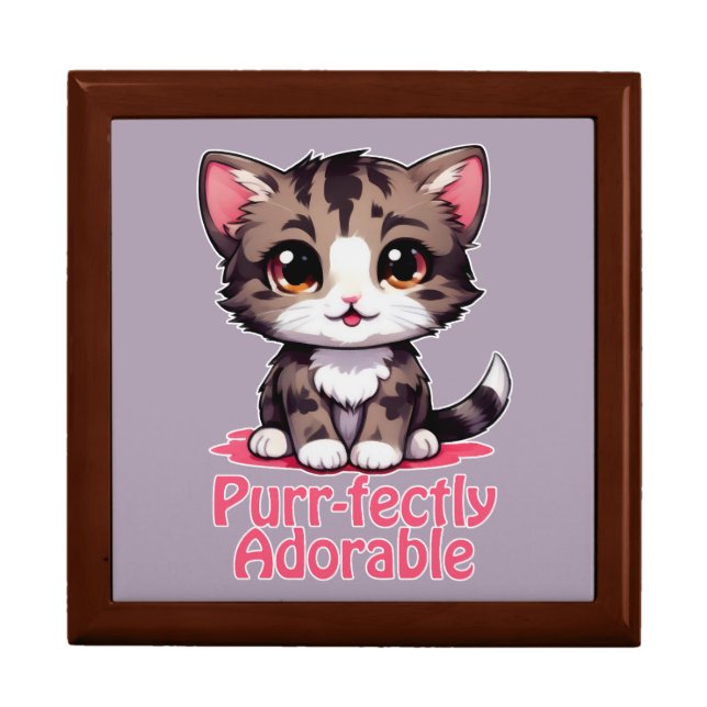 Purr-fectly Adorable Chibi Kawaii Kitten in Pink Gift Box (Front)