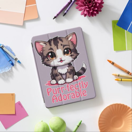 Purr_fectly Adorable Chibi Kawaii Kitten in Pink iPad Air Cover