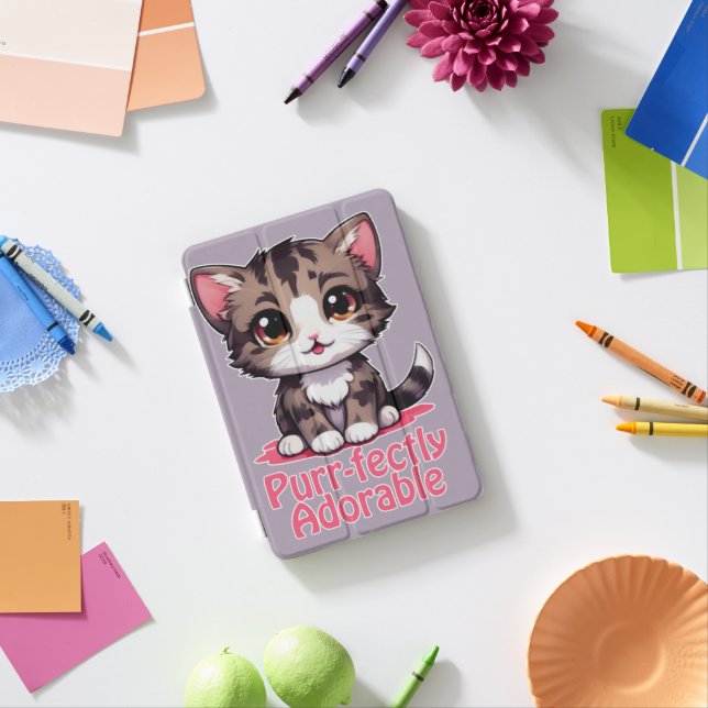 Purr-fectly Adorable Chibi Kawaii Kitten in Pink iPad Mini Cover (In Situ)