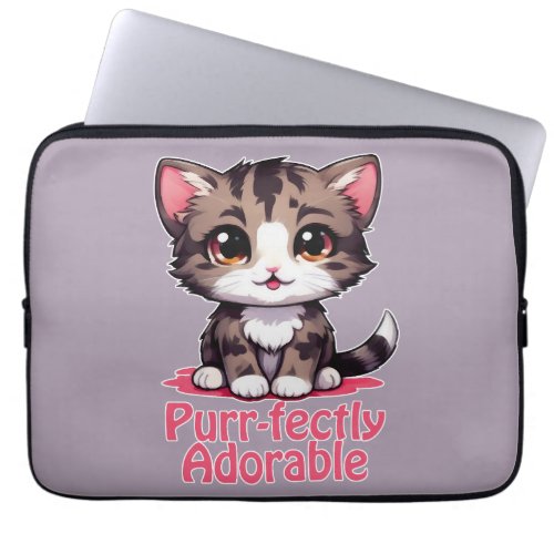 Purr_fectly Adorable Chibi Kawaii Kitten in Pink Laptop Sleeve