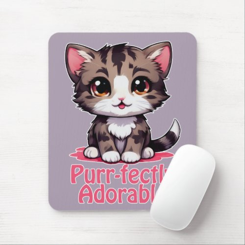 Purr_fectly Adorable Chibi Kawaii Kitten in Pink Mouse Pad