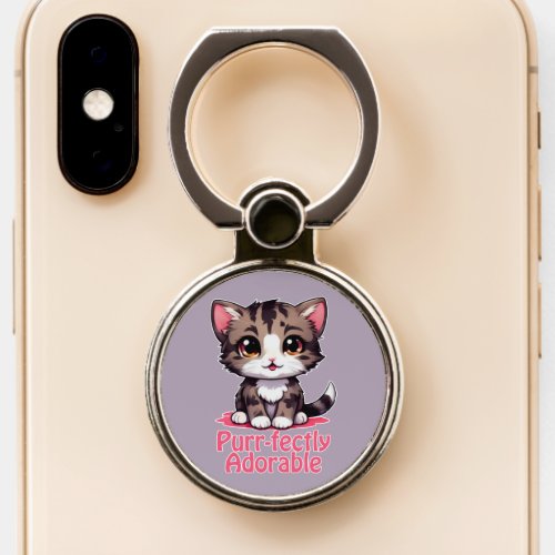 Purr_fectly Adorable Chibi Kawaii Kitten in Pink Phone Ring Stand