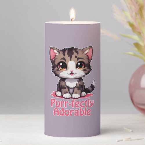 Purr_fectly Adorable Chibi Kawaii Kitten in Pink Pillar Candle
