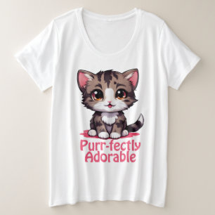 Purr-fectly Adorable Chibi Kawaii Kitten in Pink Plus Size T-Shirt