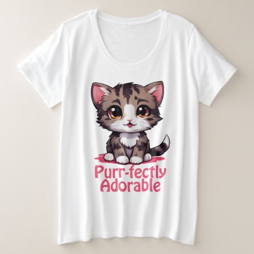 Purr_fectly Adorable Chibi Kawaii Kitten in Pink Plus Size T_Shirt