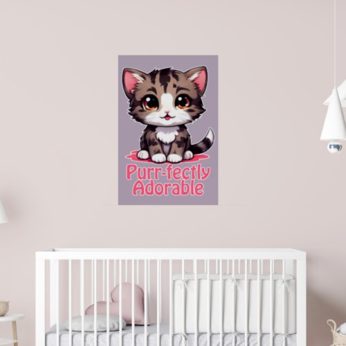 Purr_fectly Adorable Chibi Kawaii Kitten in Pink Poster