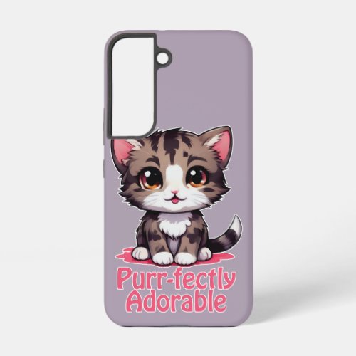 Purr_fectly Adorable Chibi Kawaii Kitten in Pink Samsung Galaxy S22 Case