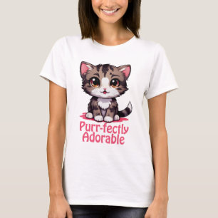 Purr-fectly Adorable Chibi Kawaii Kitten in Pink T-Shirt