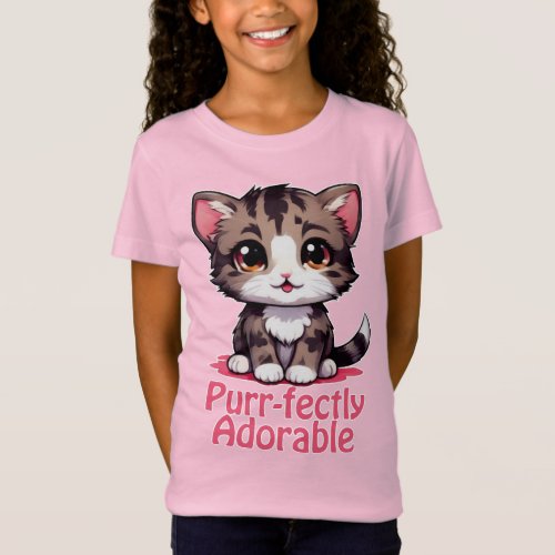Purr_fectly Adorable Chibi Kawaii Kitten in Pink T_Shirt