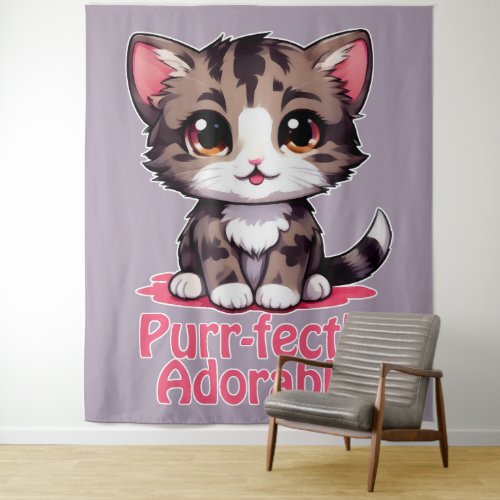 Purr_fectly Adorable Chibi Kawaii Kitten in Pink Tapestry
