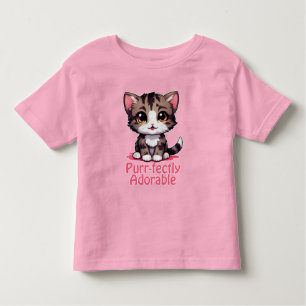 Purr-fectly Adorable Chibi Kawaii Kitten in Pink Toddler T-shirt
