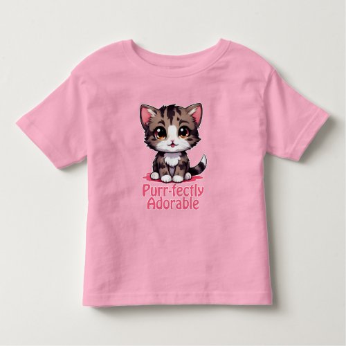 Purr_fectly Adorable Chibi Kawaii Kitten in Pink Toddler T_shirt