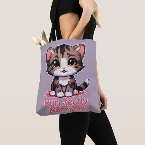 Purr_fectly Adorable Chibi Kawaii Kitten in Pink Tote Bag