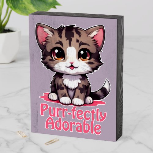 Purr_fectly Adorable Chibi Kawaii Kitten in Pink Wooden Box Sign