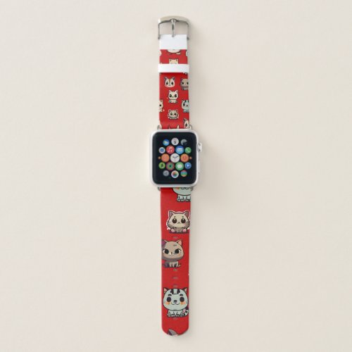 Purr_fectly Adorable Dark Red Cat pattern Apple Watch Band