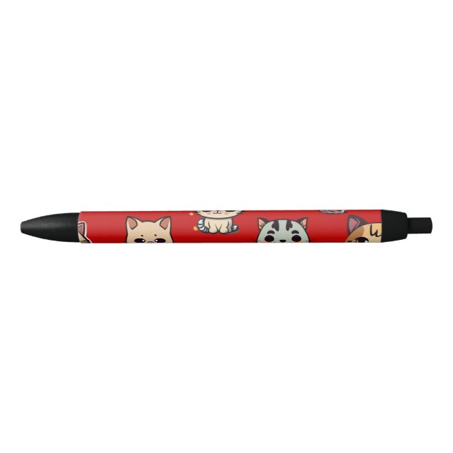 Purr-fectly Adorable: Dark Red Cat pattern Pen (Front)