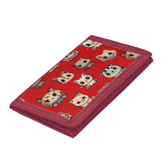 Purr-fectly Adorable: Dark Red Cat pattern Trifold Wallet