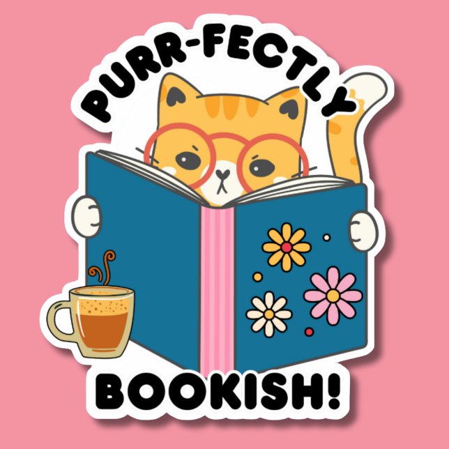 Purr-fectly Bookish Waterproof  Sticker (Creator Uploaded)
