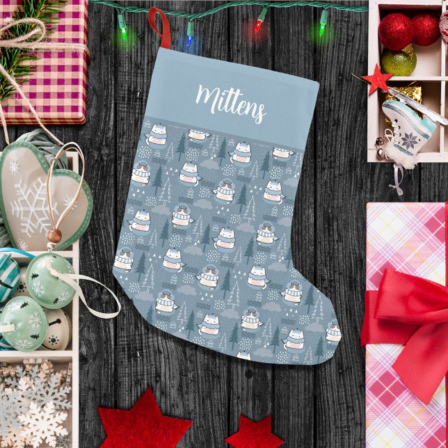 Purr-fectly Cozy Monogrammed Adorable Winter Cats Small Christmas Stocking (Creator Uploaded)