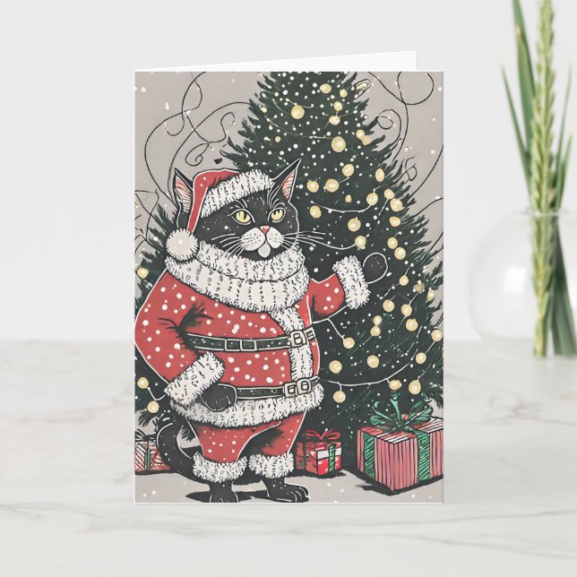 Purr-fectly Grumpy Christmas Cat Greeting Card (Front)