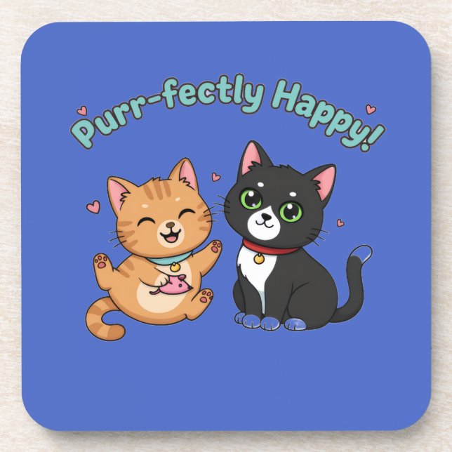 Purr-fectly Happy! Beverage Coaster (Front)