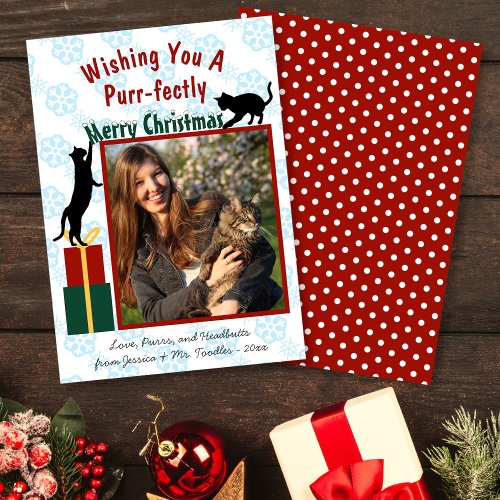 Purr_fectly Merry Christmas Playful Cats Photo Holiday Card