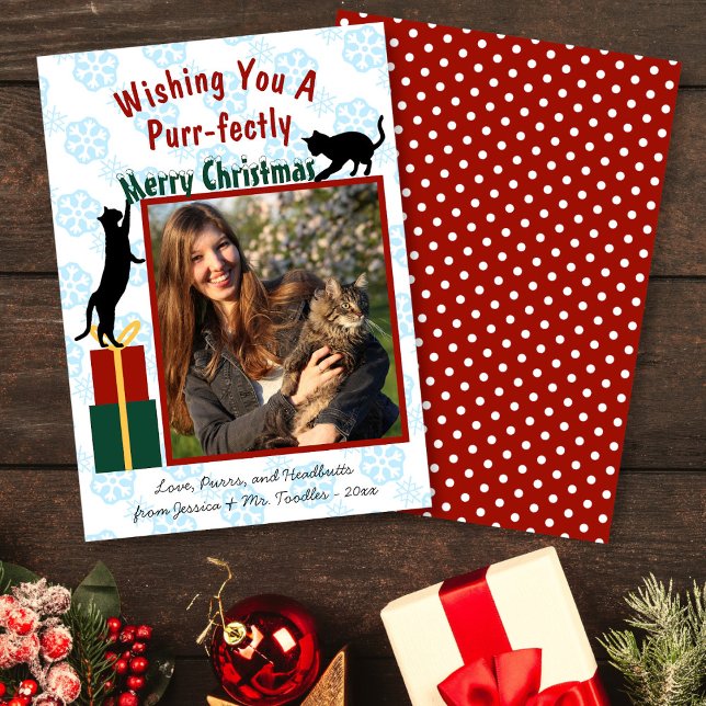Purr-fectly Merry Christmas Playful Cats Photo Holiday Card (In Situ Front/Back)