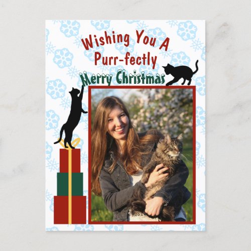 Purr_fectly Merry Christmas Playful Kitties Photo Holiday Postcard