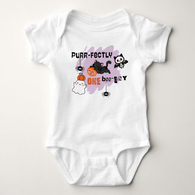 Purr-fectly One Boo-day Cat Halloween 1st Birthday Baby Bodysuit (Front)