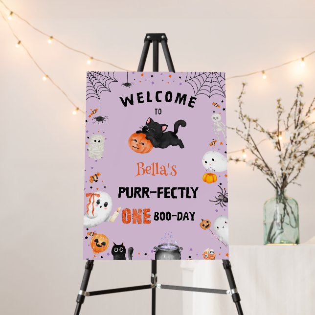 Purr-fectly One Boo-day Halloween Cat 1st Birthday Foam Board (In Situ (Stand))