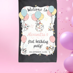 Purr-fectly One: Cat Theme 1st Birthday Party Banner