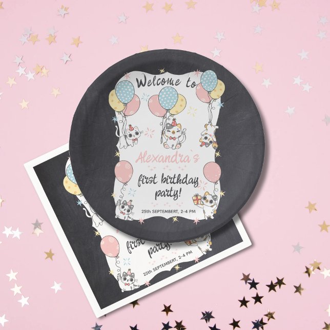 Purr-fectly One: Cat Theme 1st Birthday Party Paper Plates (Creator Uploaded)
