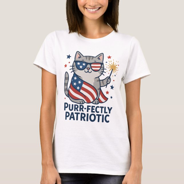 Purr-fectly Patriotic 4th of July Cat T-Shirt  (Front)