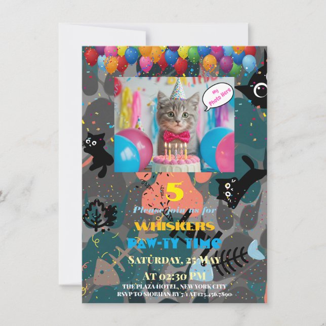 Purr-fectly Personalized Cat Birthday Invitation (Front)