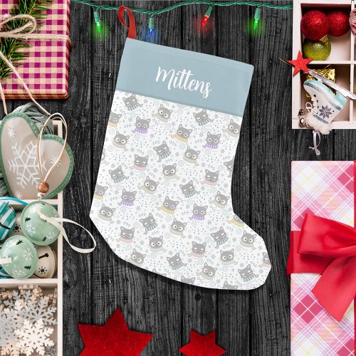 Purr_fectly Personalized Monogrammed Cat Pattern Small Christmas Stocking