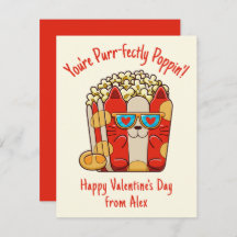 Purr-fectly Poppin' Funny Cat Popcorn Valentine